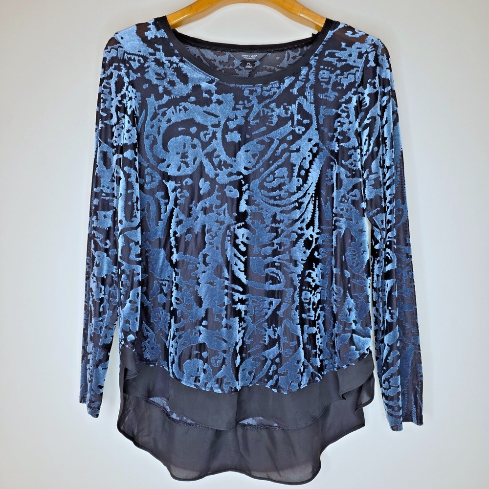 Simply Vera Wang Velvet Burn Out Top Sz L Petite Sheer Paisley Witchy Whimsigoth